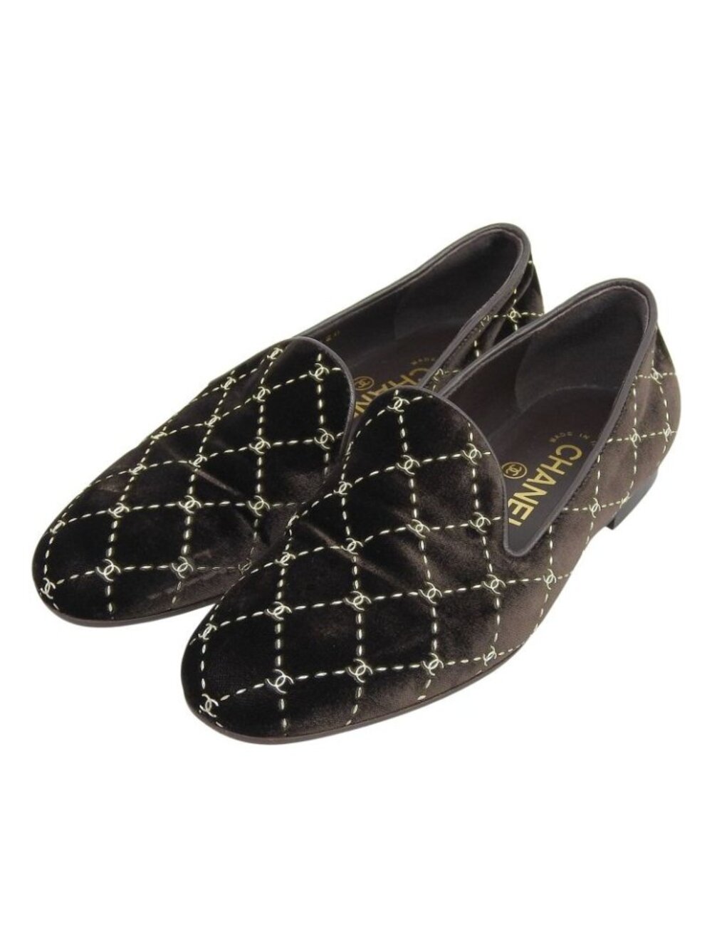 Chanel Quilted Stitch Velor Opera Shoes Slip-on Dark Brown - Picture 1 of 8
